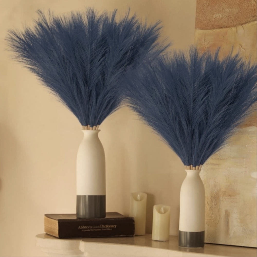 Beautiful 100% Handmade Blue Pampas Grass Set of 8 Individual Picks 17" Tall